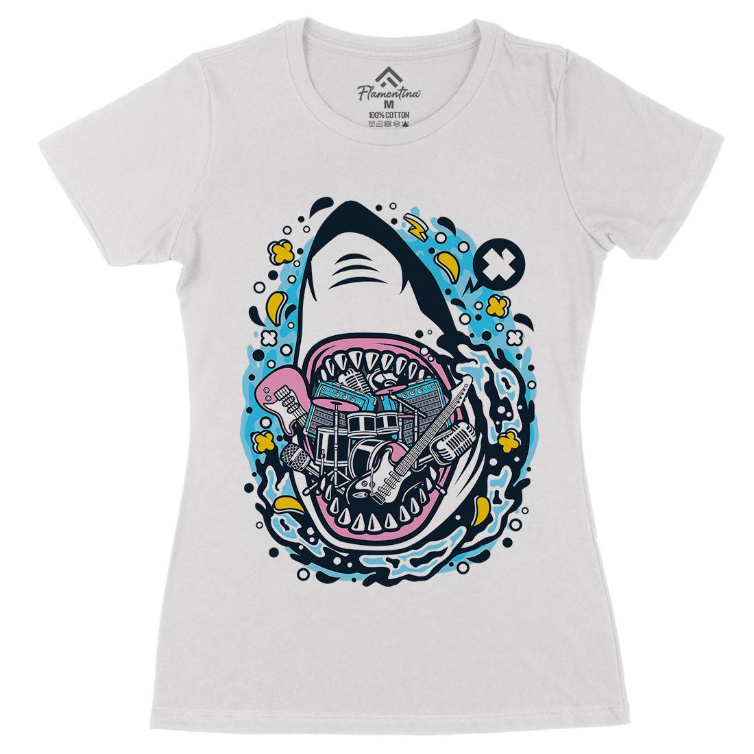Shark Rock Womens Organic Crew Neck T-Shirt Music C646