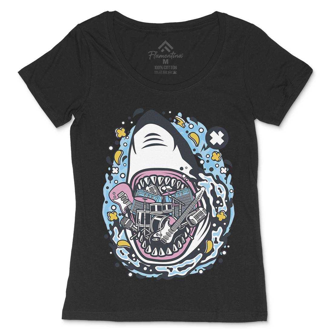 Shark Rock Womens Scoop Neck T-Shirt Music C646