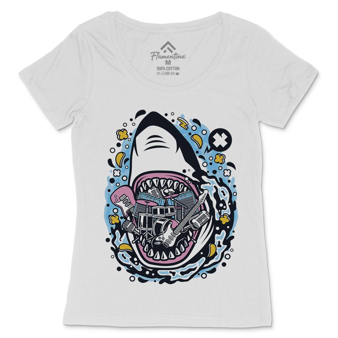 Shark Rock Womens Scoop Neck T-Shirt Music C646