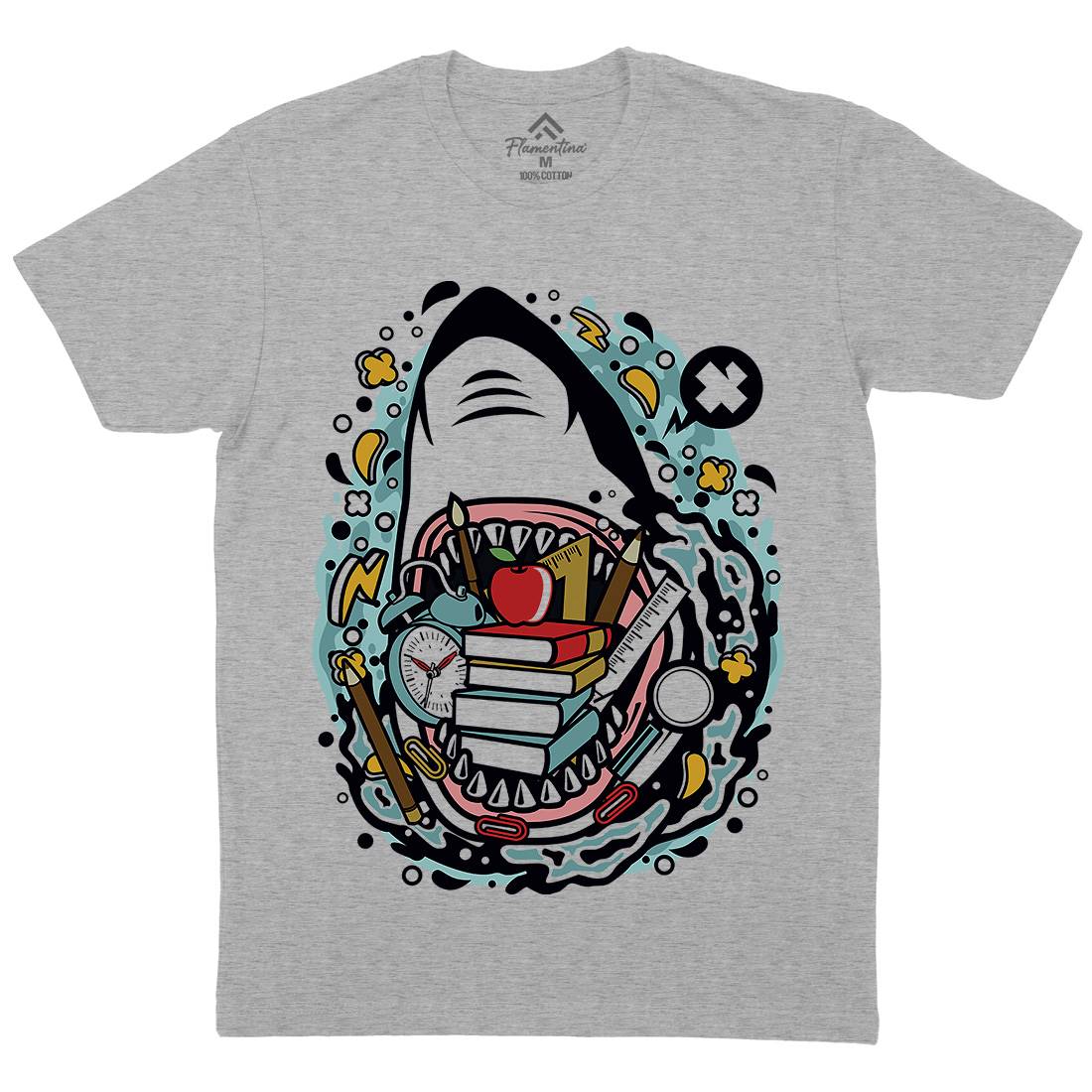 Shark School Mens Organic Crew Neck T-Shirt Work C647