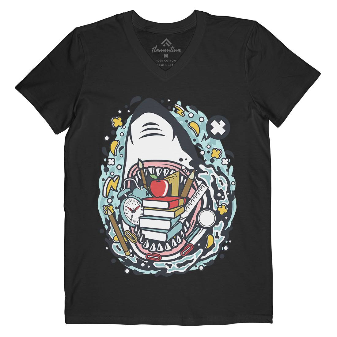 Shark School Mens Organic V-Neck T-Shirt Work C647