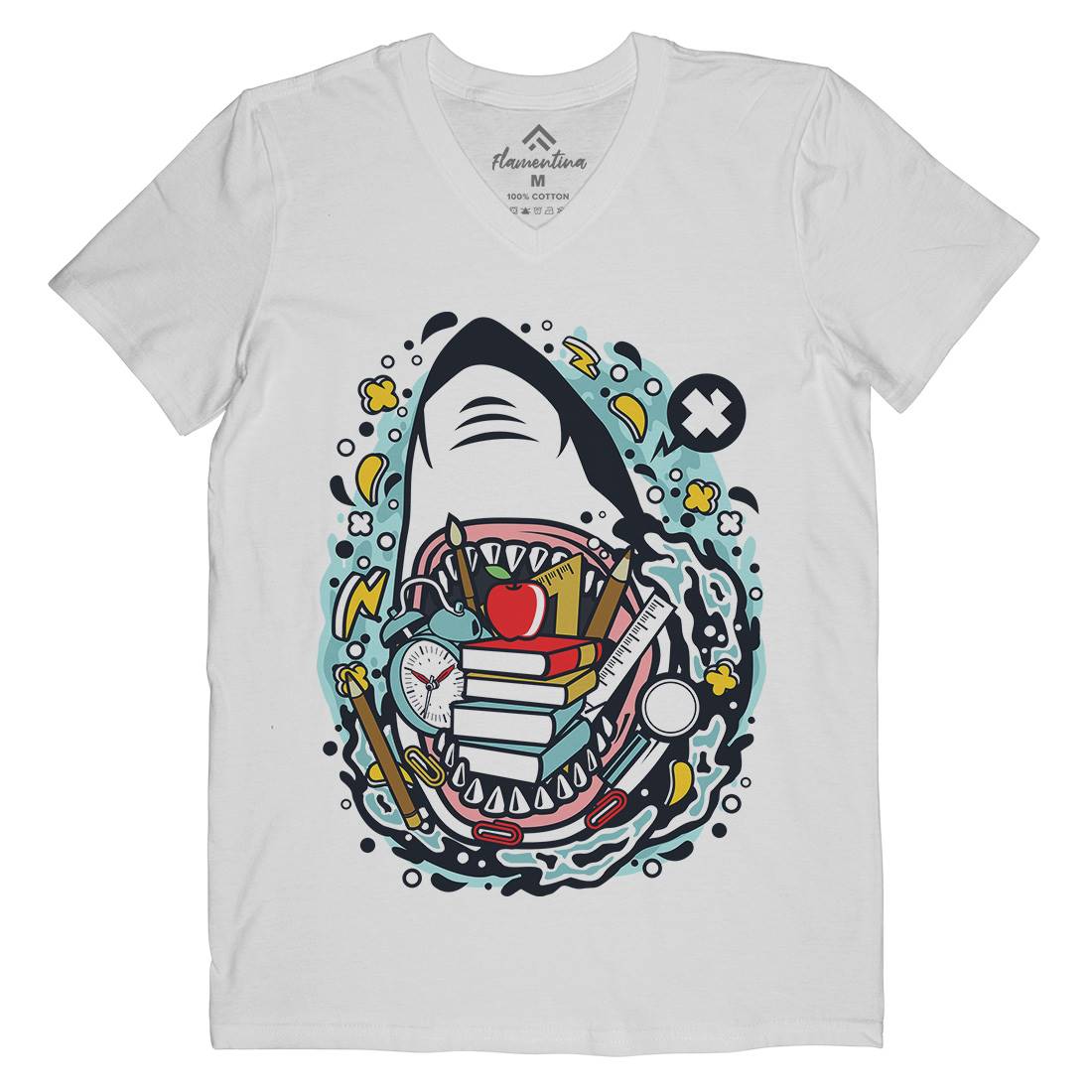 Shark School Mens Organic V-Neck T-Shirt Work C647
