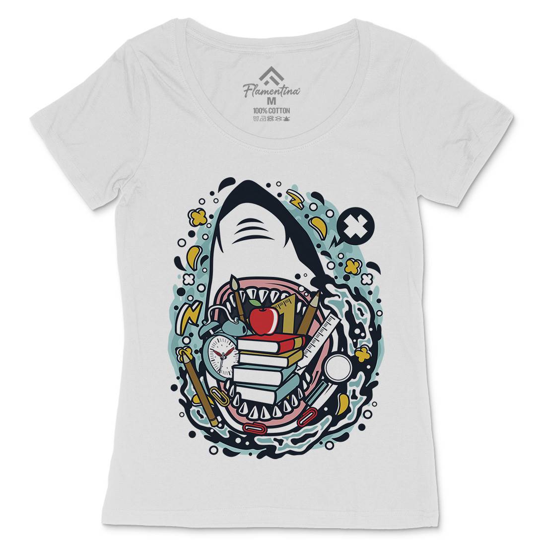 Shark School Womens Scoop Neck T-Shirt Work C647