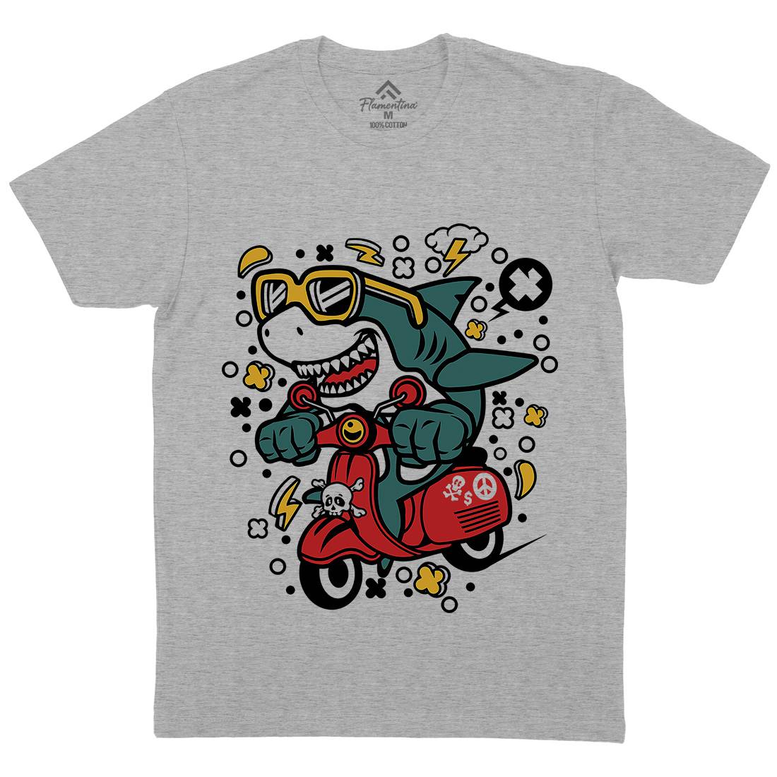 Shark Scooter Mens Organic Crew Neck T-Shirt Motorcycles C648