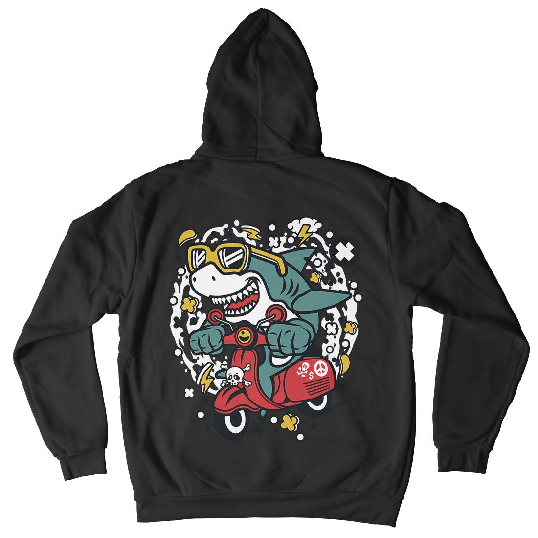 Shark Scooter Mens Hoodie With Pocket Motorcycles C648