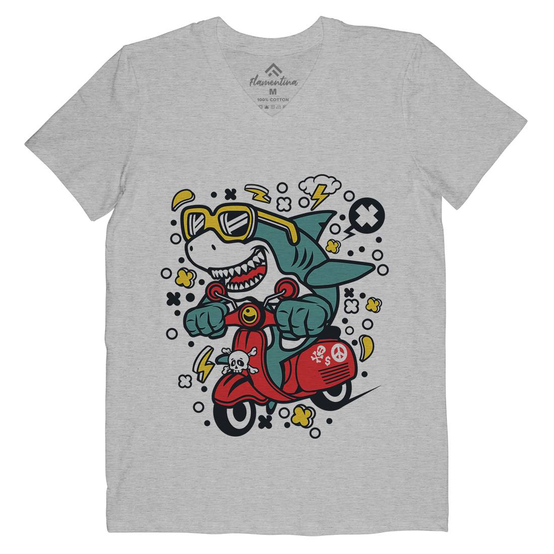 Shark Scooter Mens V-Neck T-Shirt Motorcycles C648