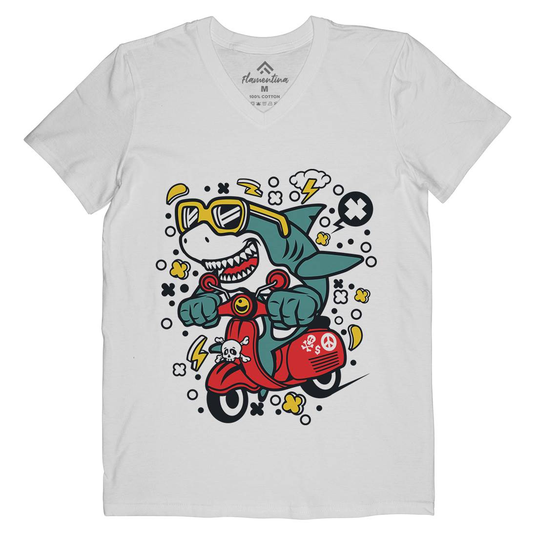 Shark Scooter Mens V-Neck T-Shirt Motorcycles C648