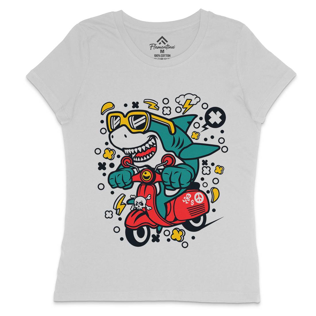 Shark Scooter Womens Crew Neck T-Shirt Motorcycles C648