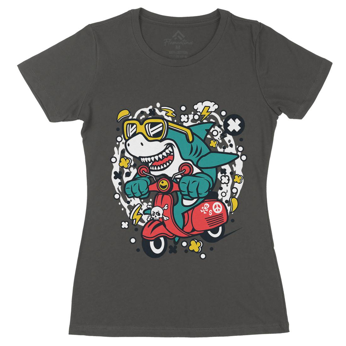 Shark Scooter Womens Organic Crew Neck T-Shirt Motorcycles C648