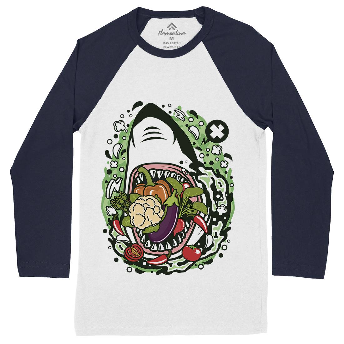 Shark Vegetable Mens Long Sleeve Baseball T-Shirt Food C651