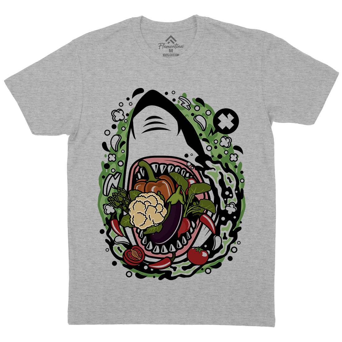 Shark Vegetable Mens Organic Crew Neck T-Shirt Food C651