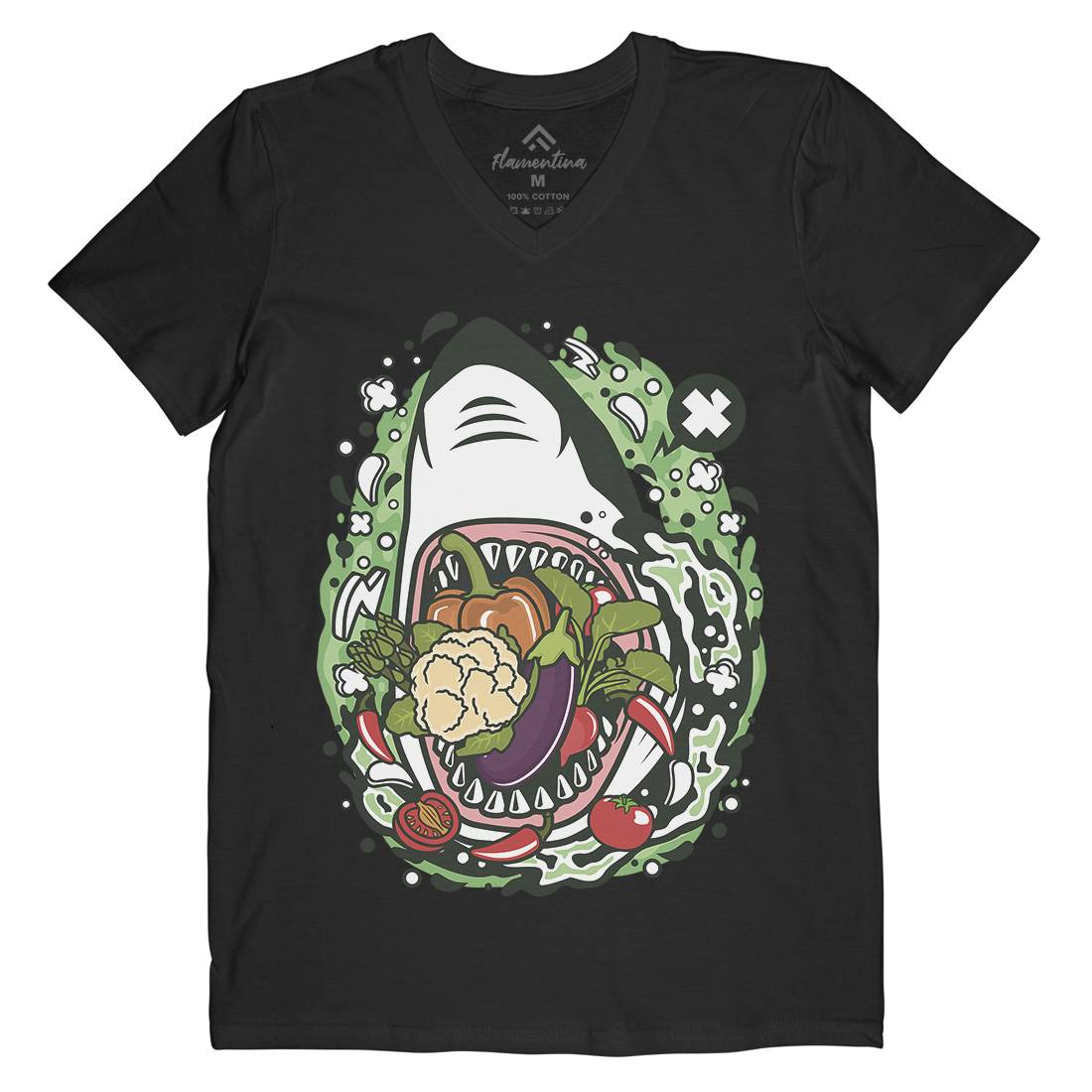 Shark Vegetable Mens V-Neck T-Shirt Food C651