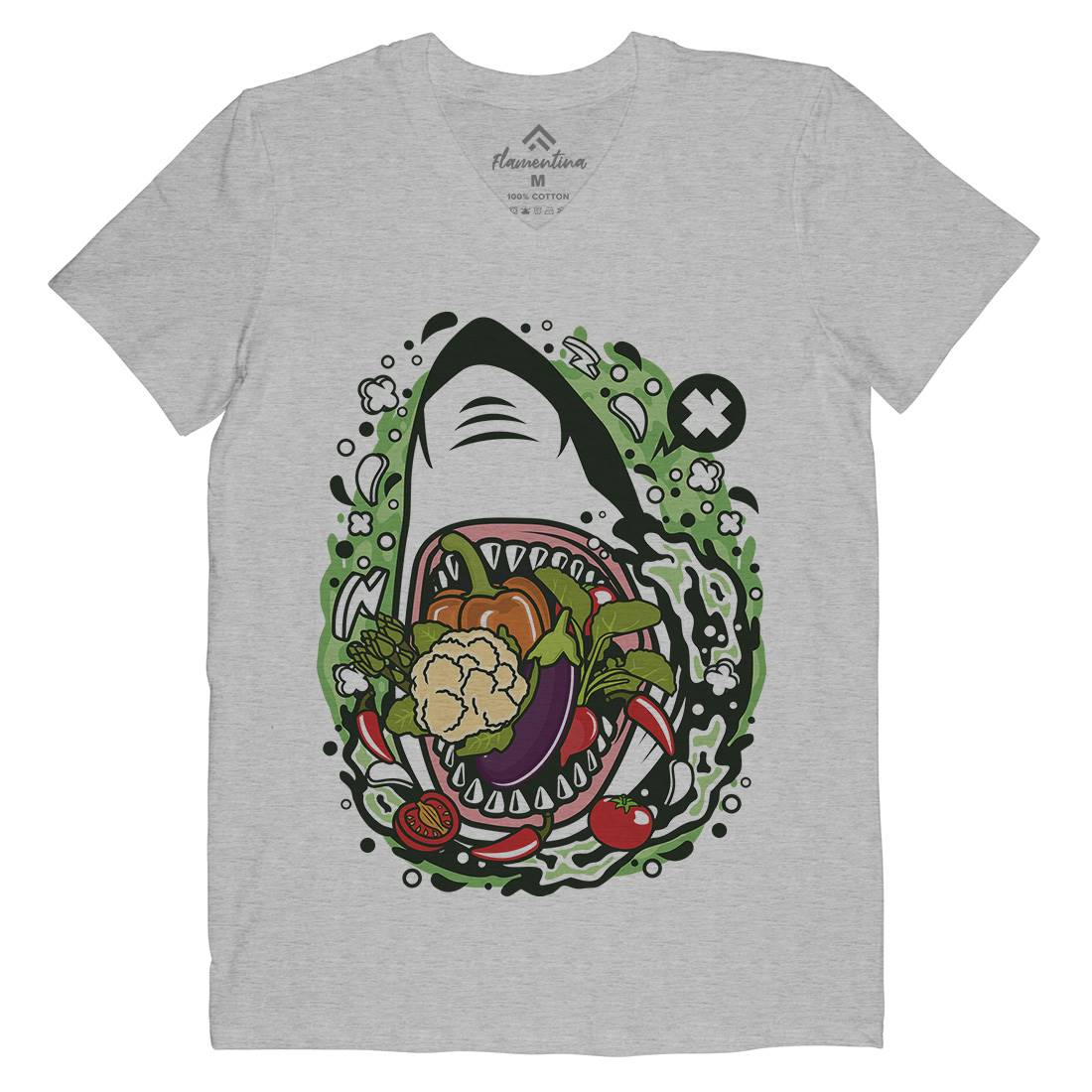 Shark Vegetable Mens V-Neck T-Shirt Food C651