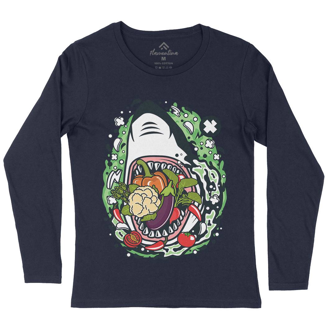 Shark Vegetable Womens Long Sleeve T-Shirt Food C651