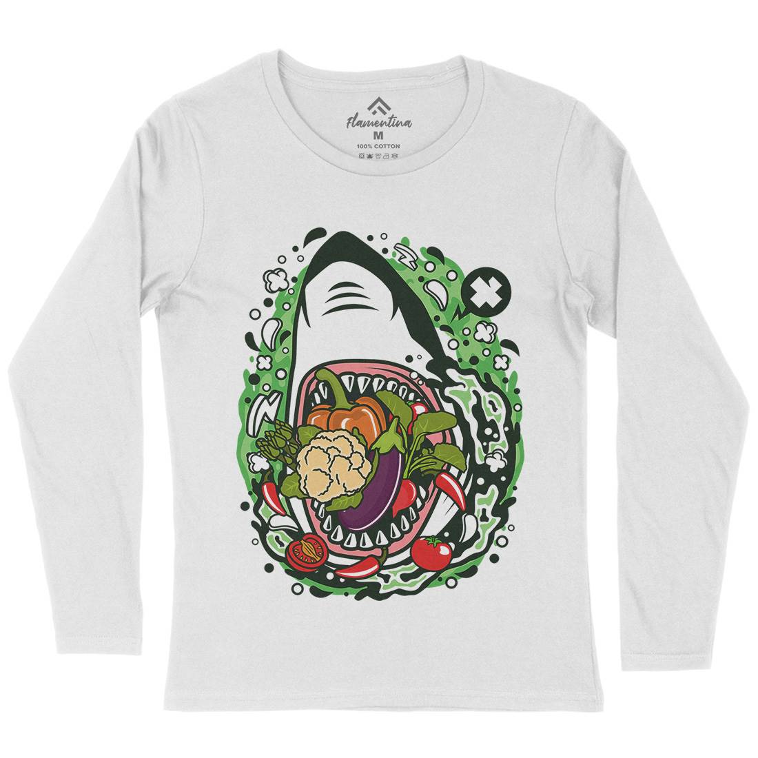 Shark Vegetable Womens Long Sleeve T-Shirt Food C651