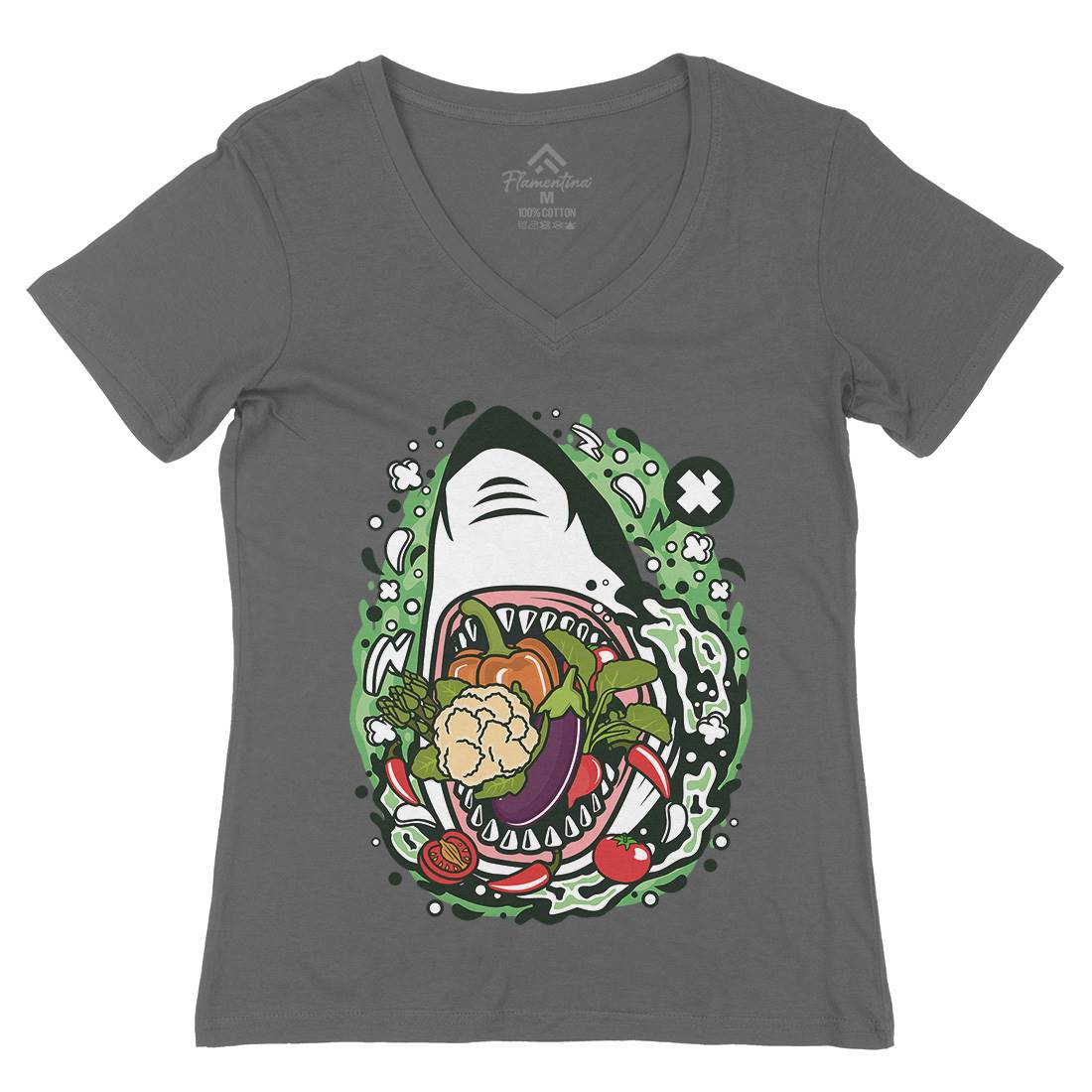 Shark Vegetable Womens Organic V-Neck T-Shirt Food C651