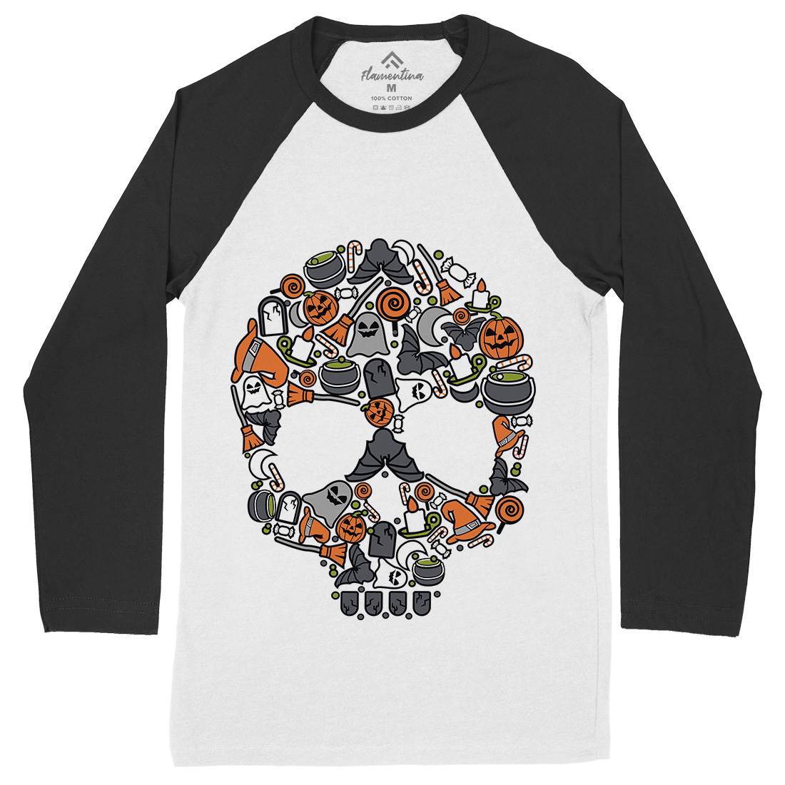 Skull Mens Long Sleeve Baseball T-Shirt Halloween C653