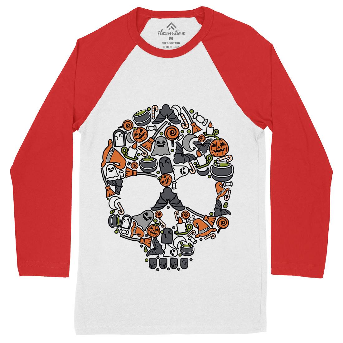 Skull Mens Long Sleeve Baseball T-Shirt Halloween C653