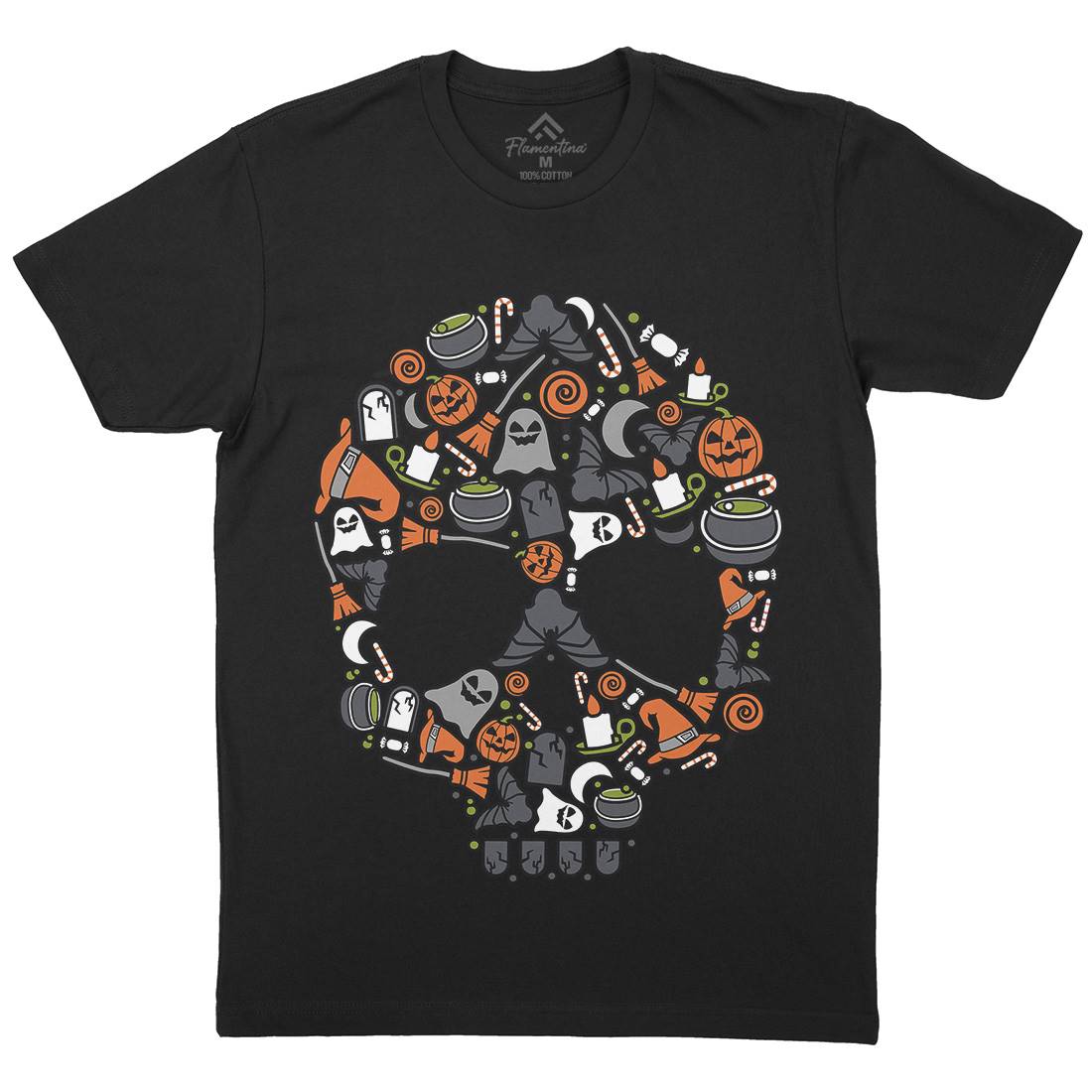 Skull Mens Organic Crew Neck T-Shirt Halloween C653