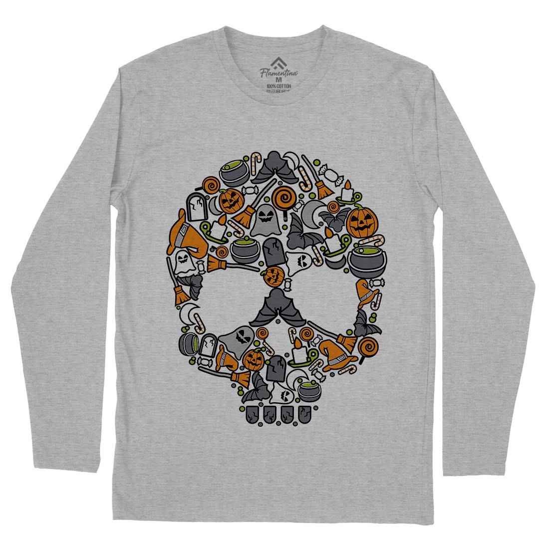 Skull Mens Long Sleeve T-Shirt Halloween C653