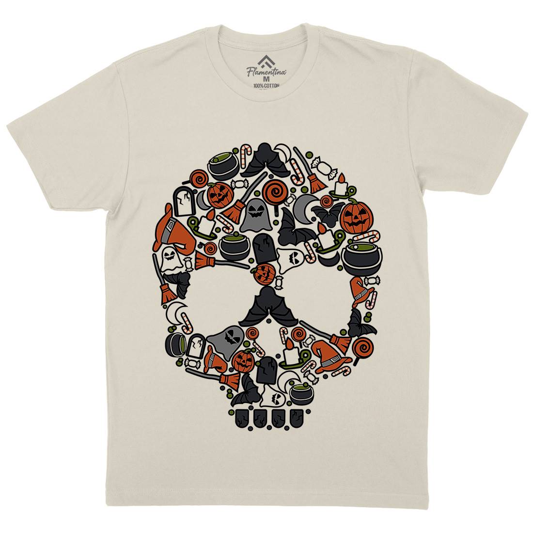 Skull Mens Organic Crew Neck T-Shirt Halloween C653