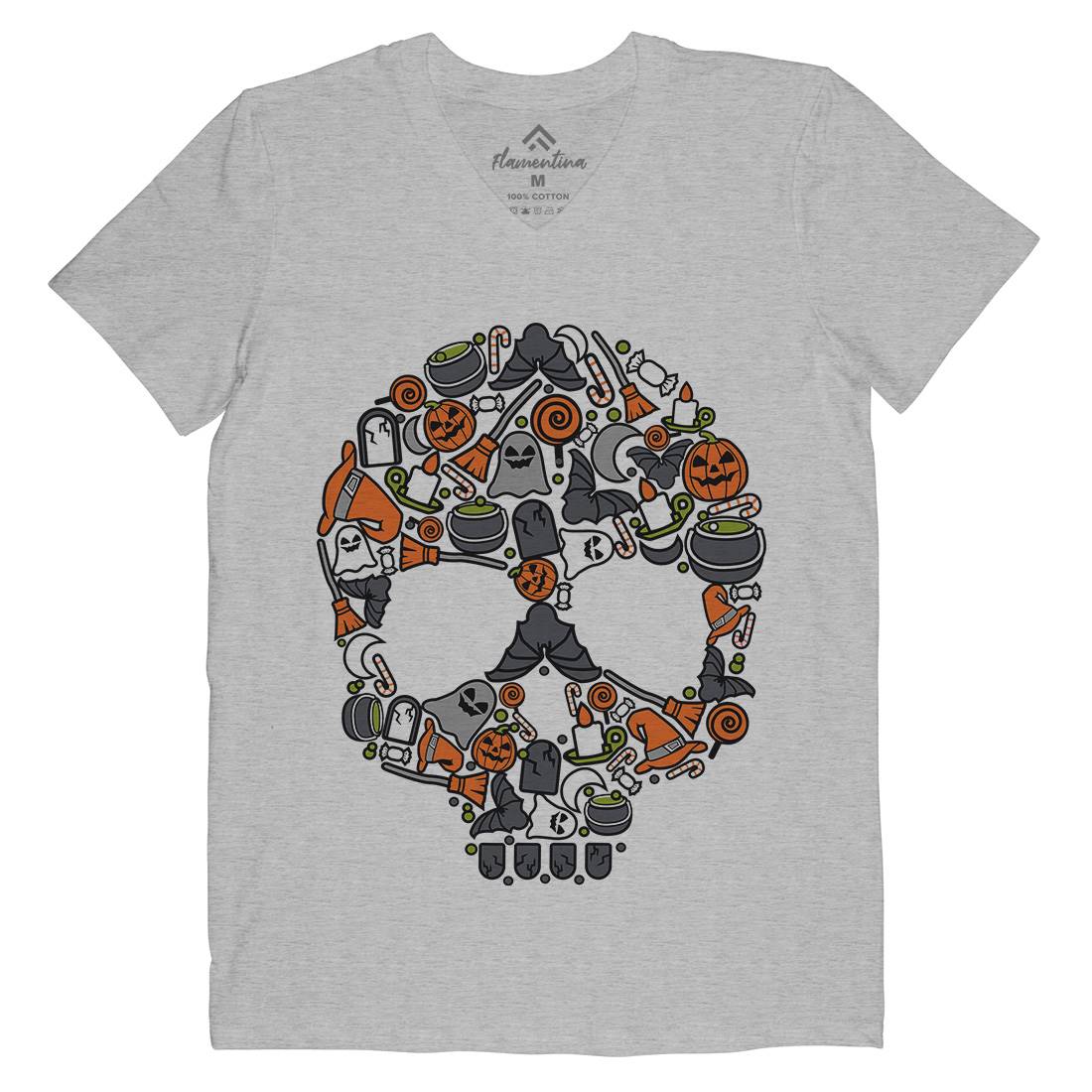 Skull Mens V-Neck T-Shirt Halloween C653