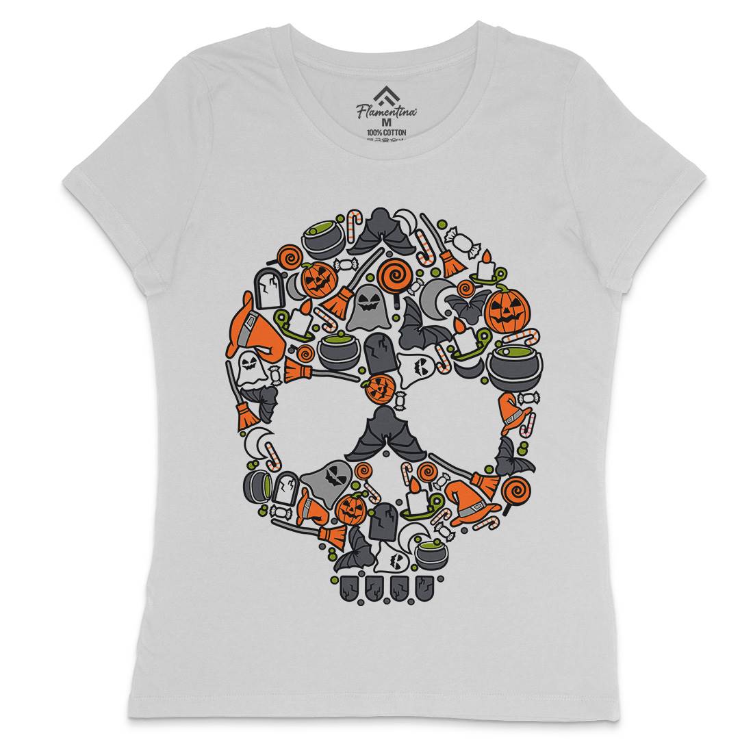 Skull Womens Crew Neck T-Shirt Halloween C653