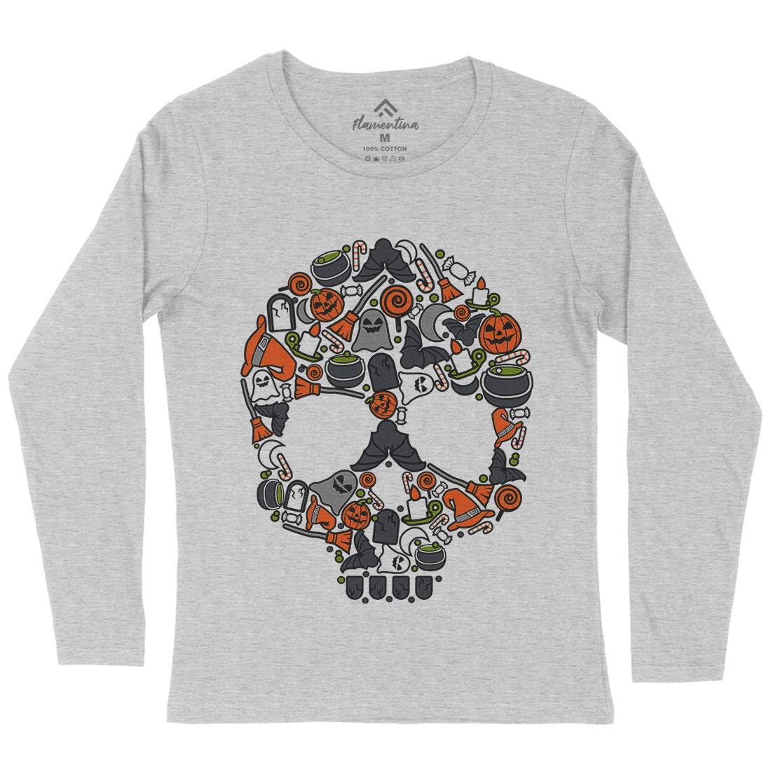 Skull Womens Long Sleeve T-Shirt Halloween C653