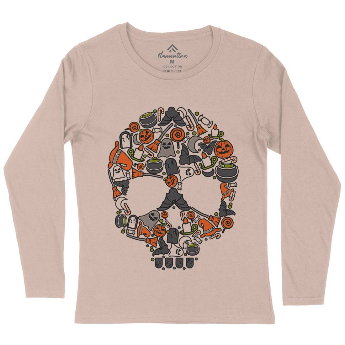 Skull Womens Long Sleeve T-Shirt Halloween C653