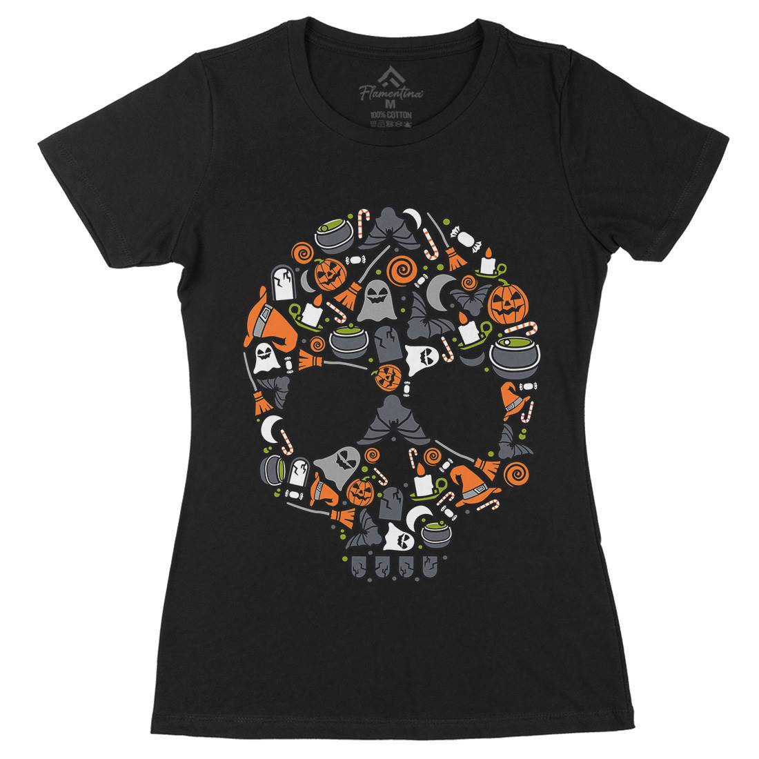 Skull Womens Organic Crew Neck T-Shirt Halloween C653