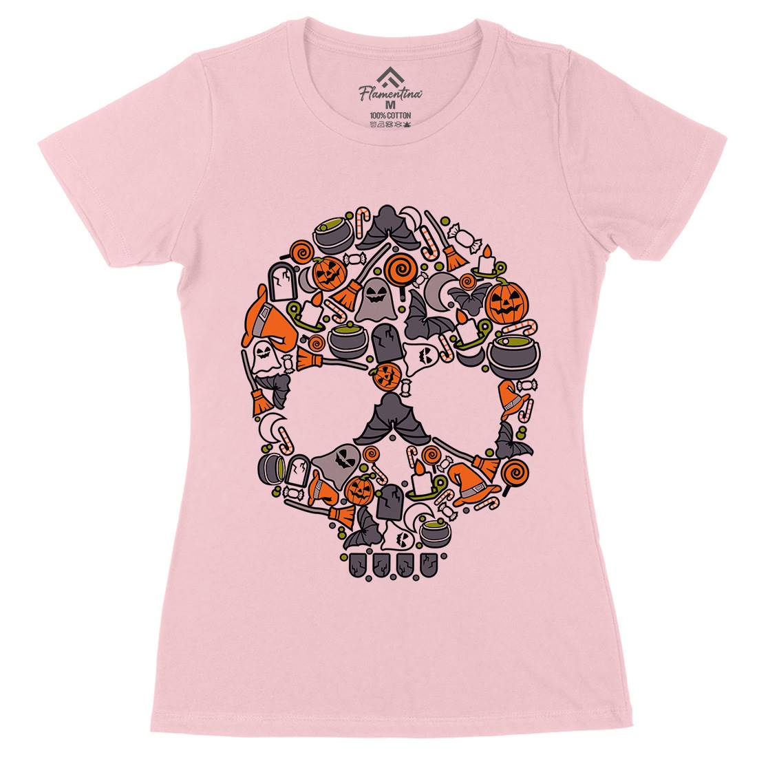 Skull Womens Organic Crew Neck T-Shirt Halloween C653