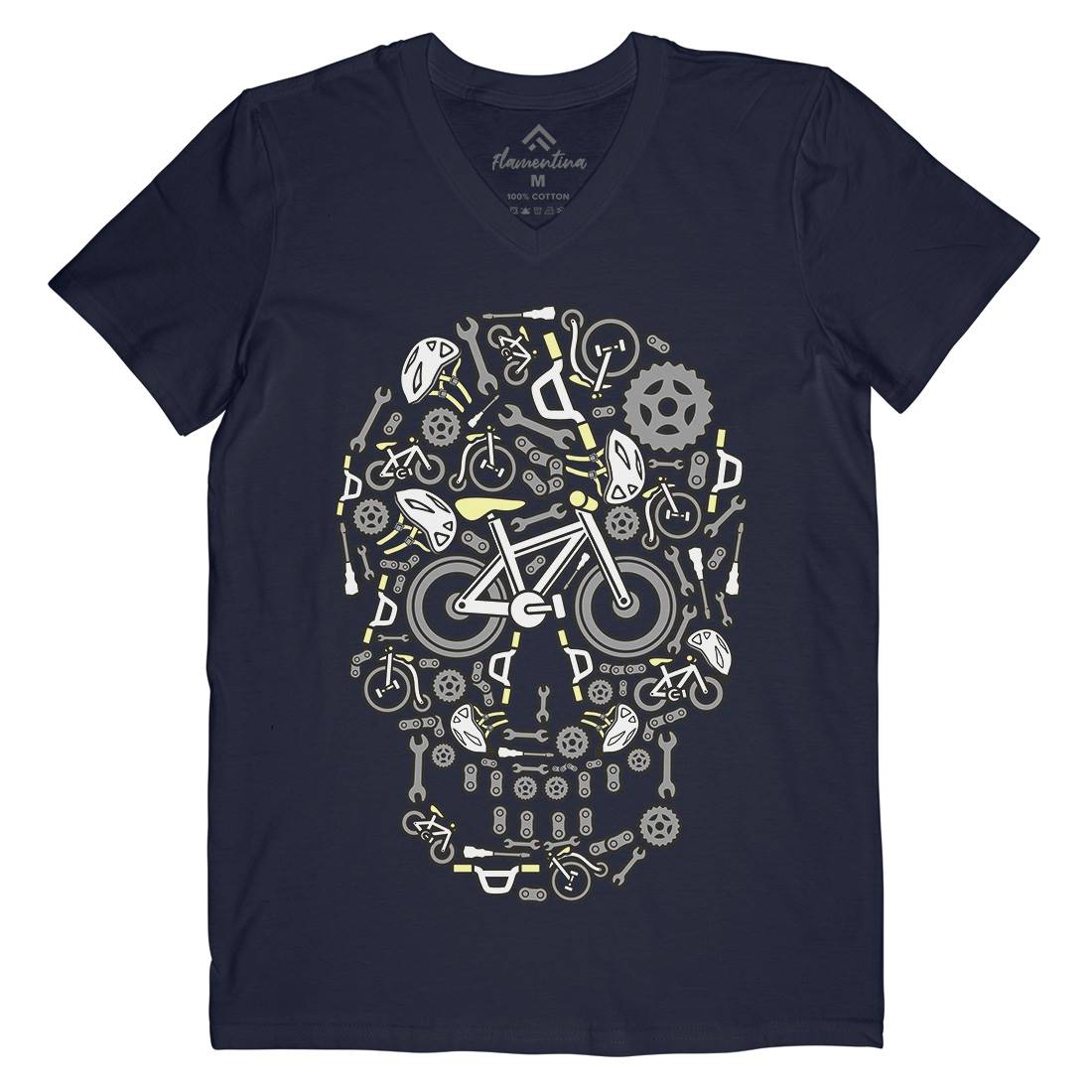 Skull Bike Mens Organic V-Neck T-Shirt Bikes C654