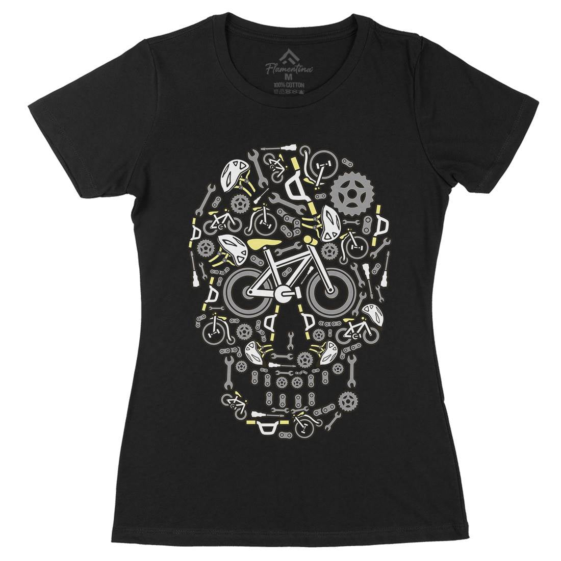 Skull Bike Womens Organic Crew Neck T-Shirt Bikes C654