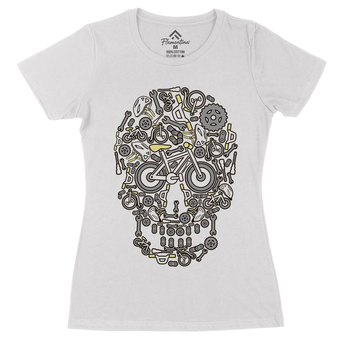 Skull Bike Womens Organic Crew Neck T-Shirt Bikes C654