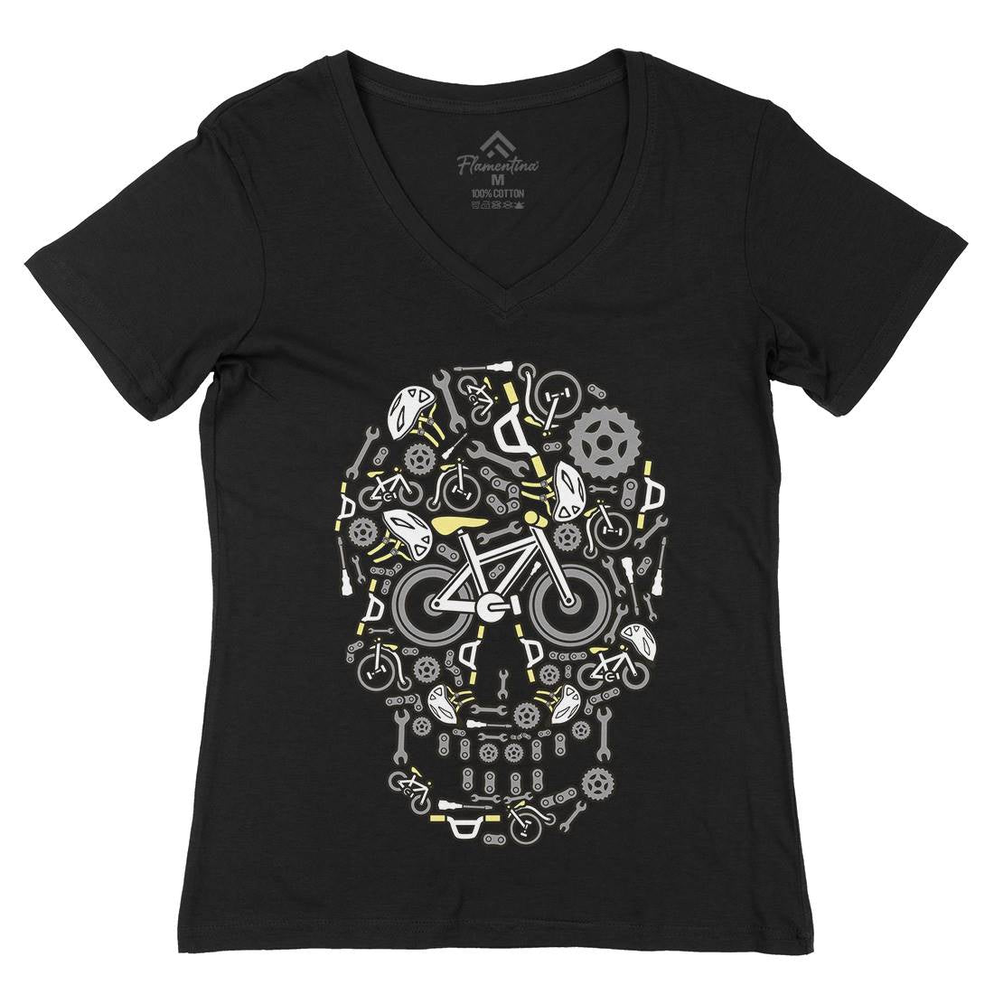 Skull Bike Womens Organic V-Neck T-Shirt Bikes C654