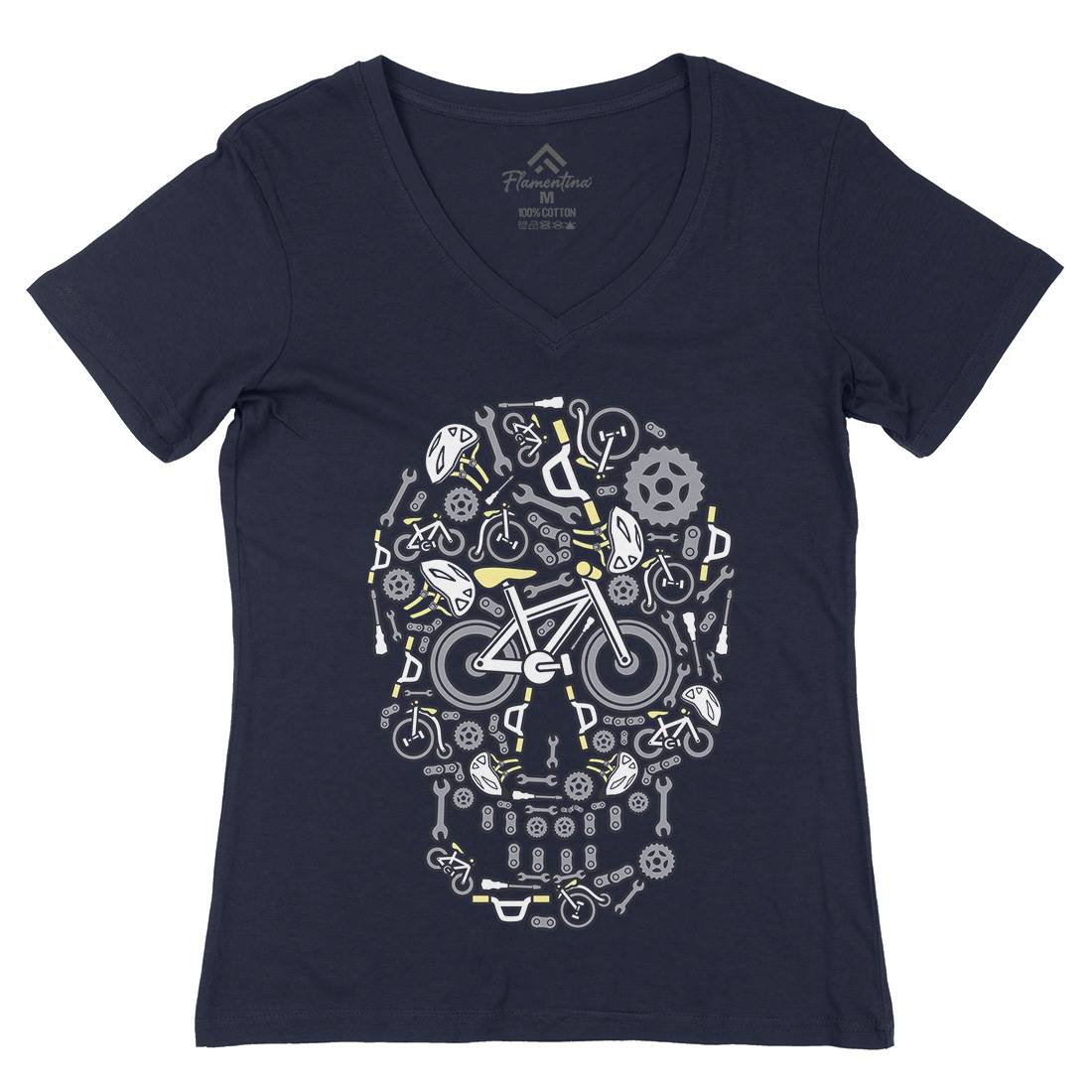 Skull Bike Womens Organic V-Neck T-Shirt Bikes C654