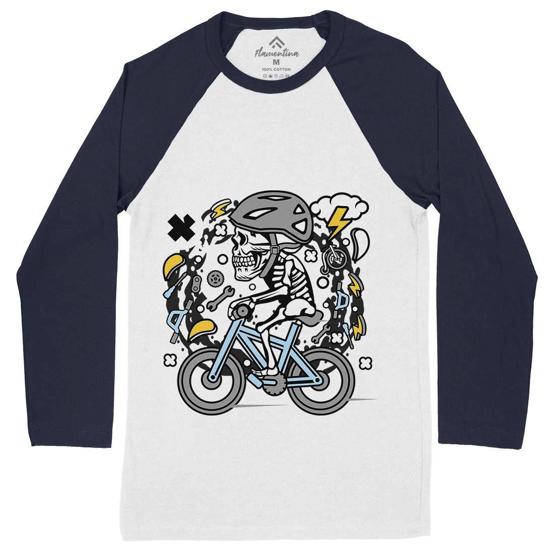 Skull Biker Mens Long Sleeve Baseball T-Shirt Bikes C655
