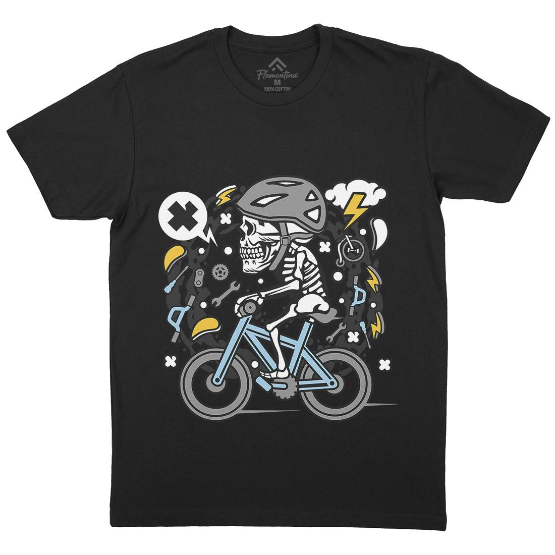 Skull Biker Mens Crew Neck T-Shirt Bikes C655