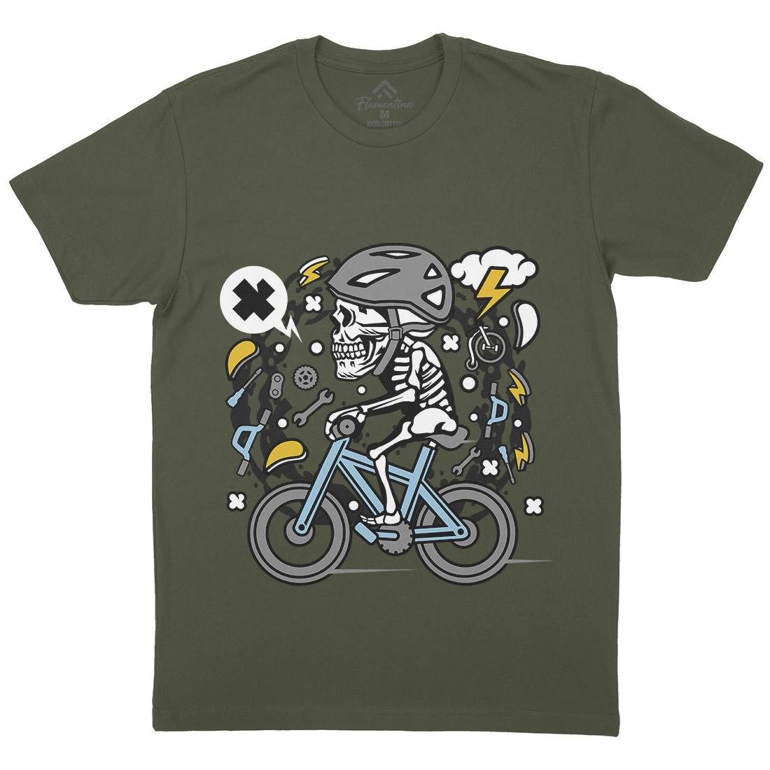 Skull Biker Mens Crew Neck T-Shirt Bikes C655