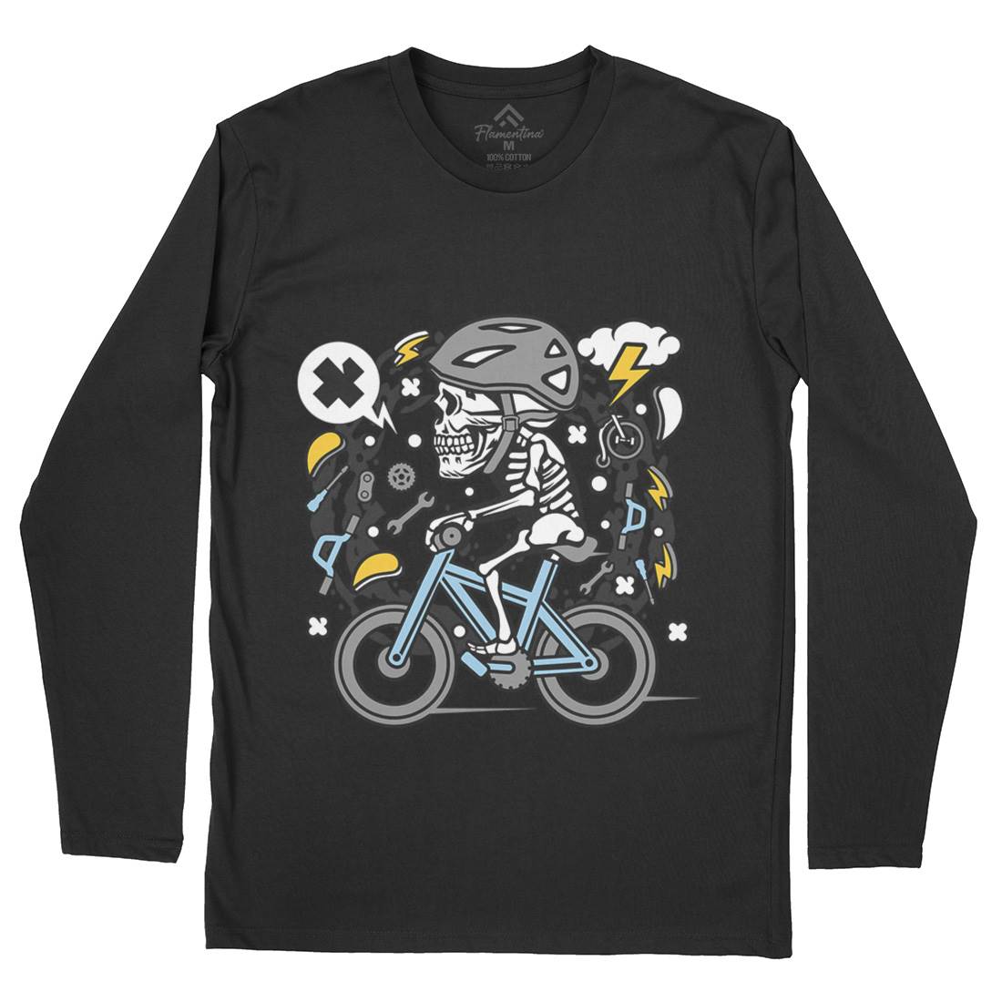 Skull Biker Mens Long Sleeve T-Shirt Bikes C655