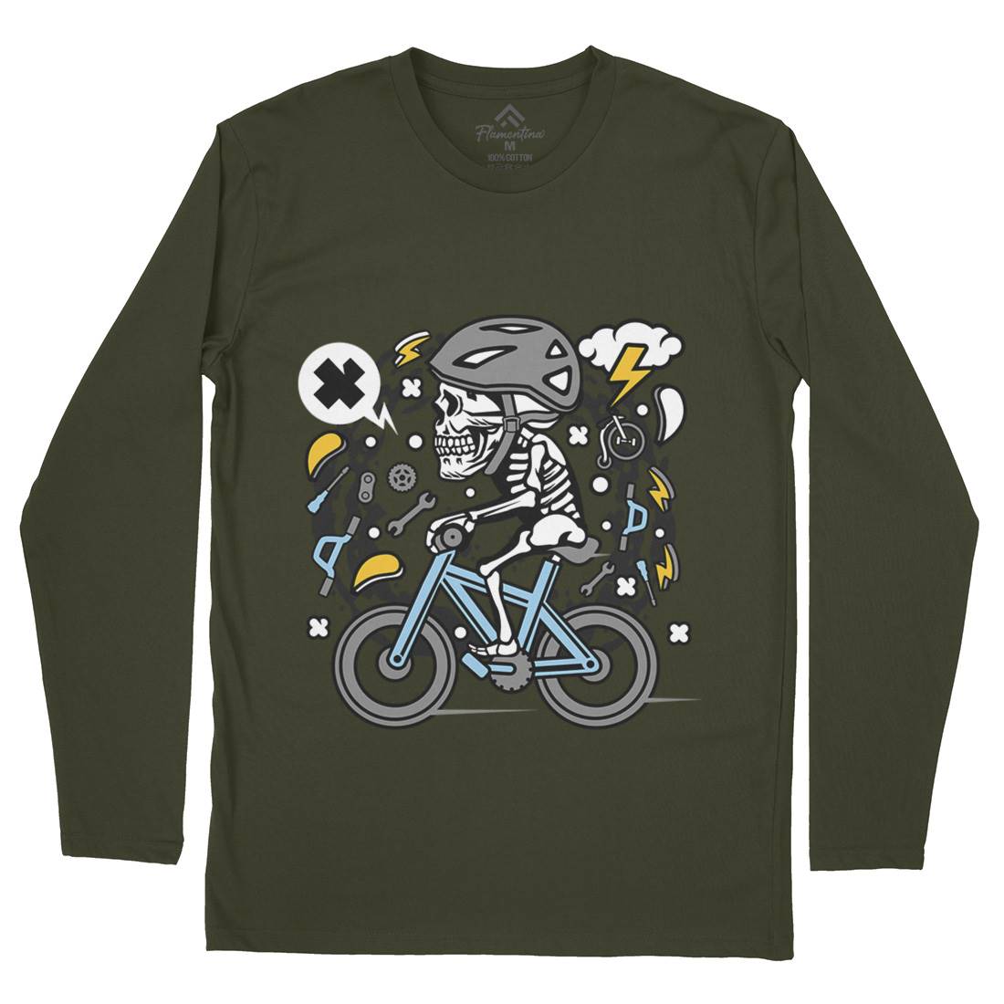 Skull Biker Mens Long Sleeve T-Shirt Bikes C655