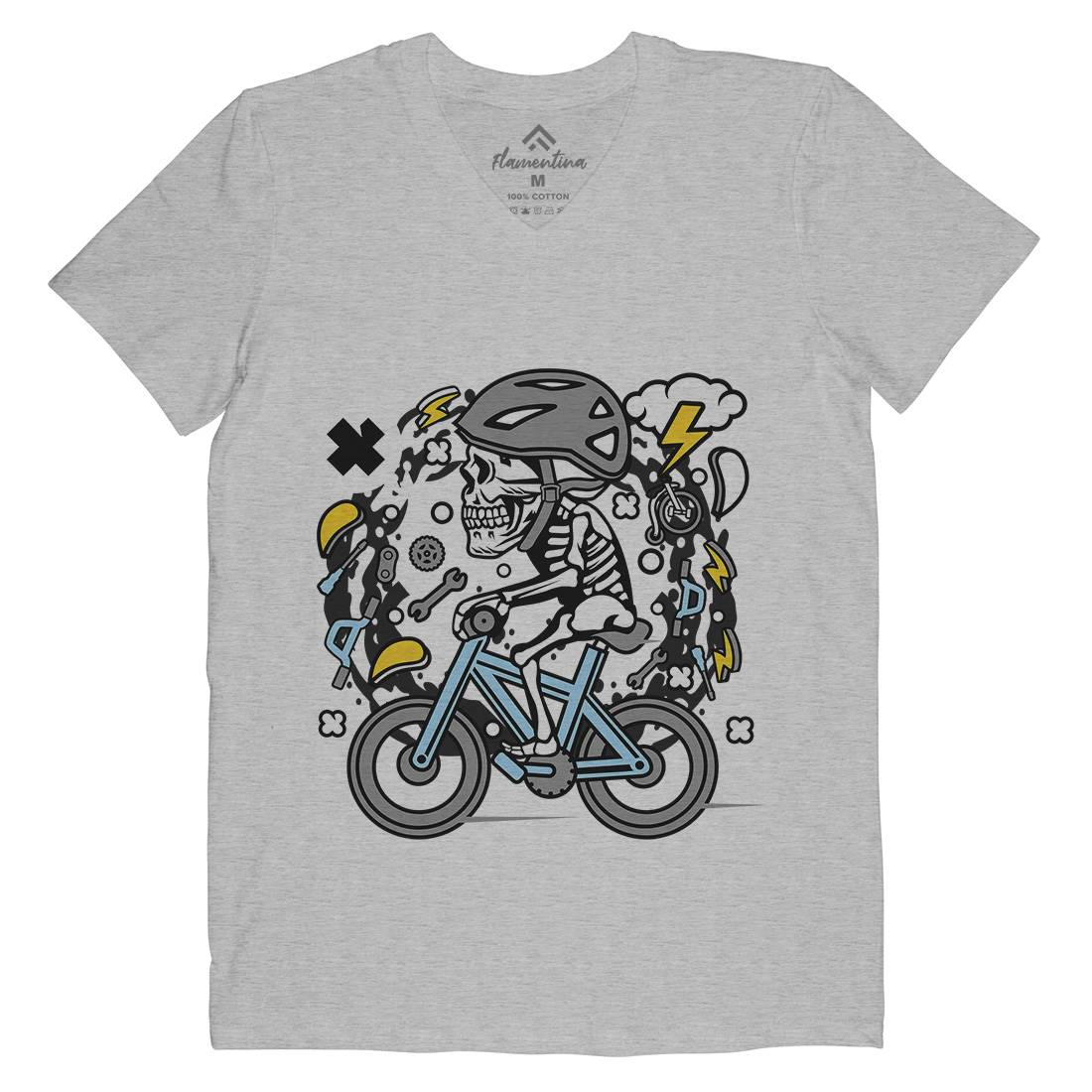 Skull Biker Mens Organic V-Neck T-Shirt Bikes C655