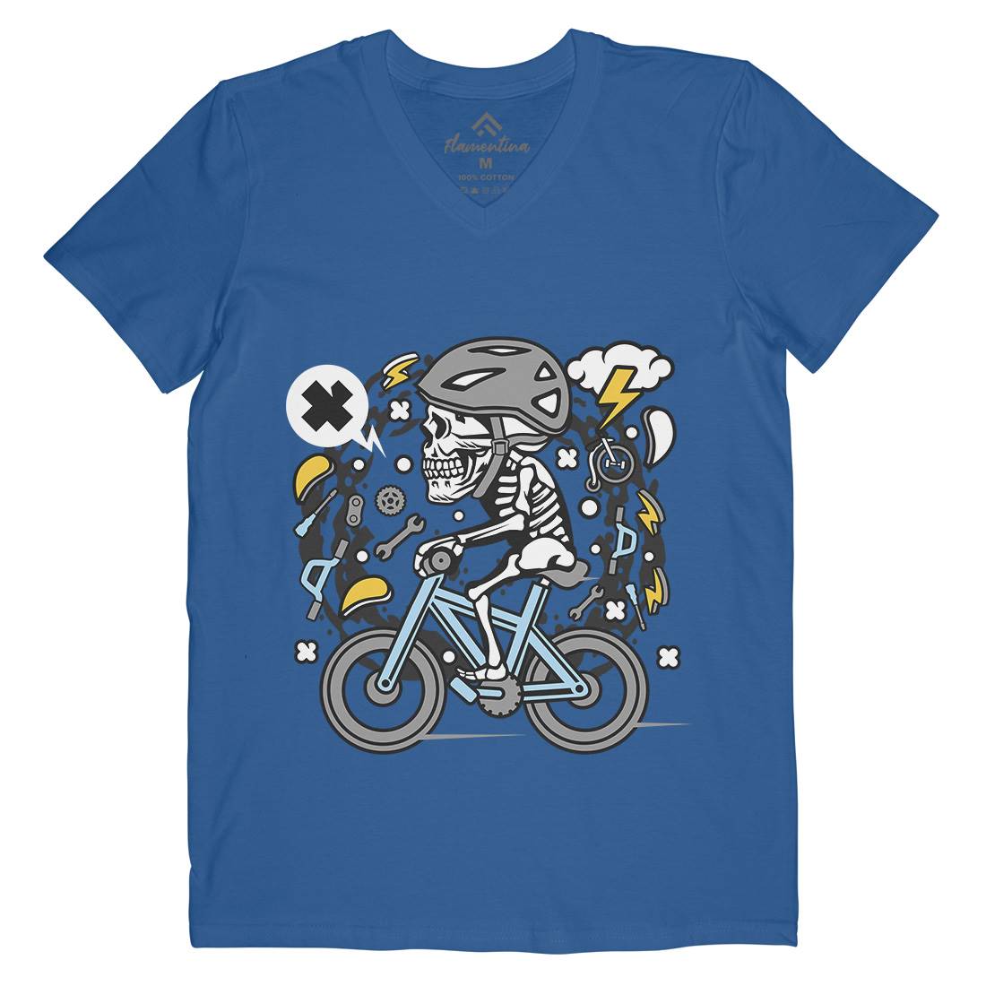 Skull Biker Mens V-Neck T-Shirt Bikes C655