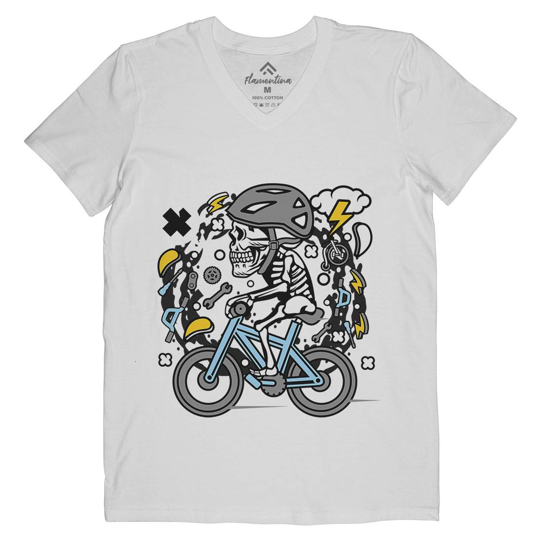 Skull Biker Mens V-Neck T-Shirt Bikes C655