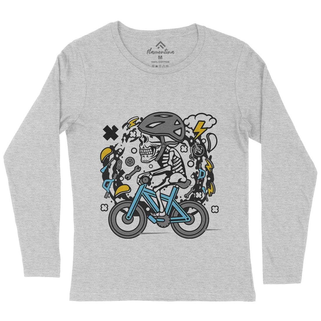 Skull Biker Womens Long Sleeve T-Shirt Bikes C655