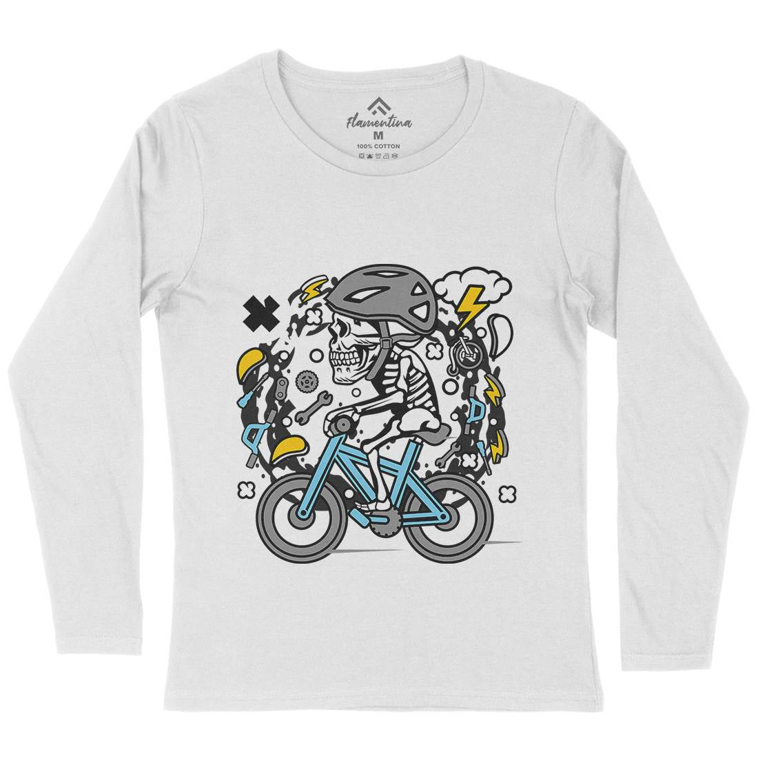 Skull Biker Womens Long Sleeve T-Shirt Bikes C655