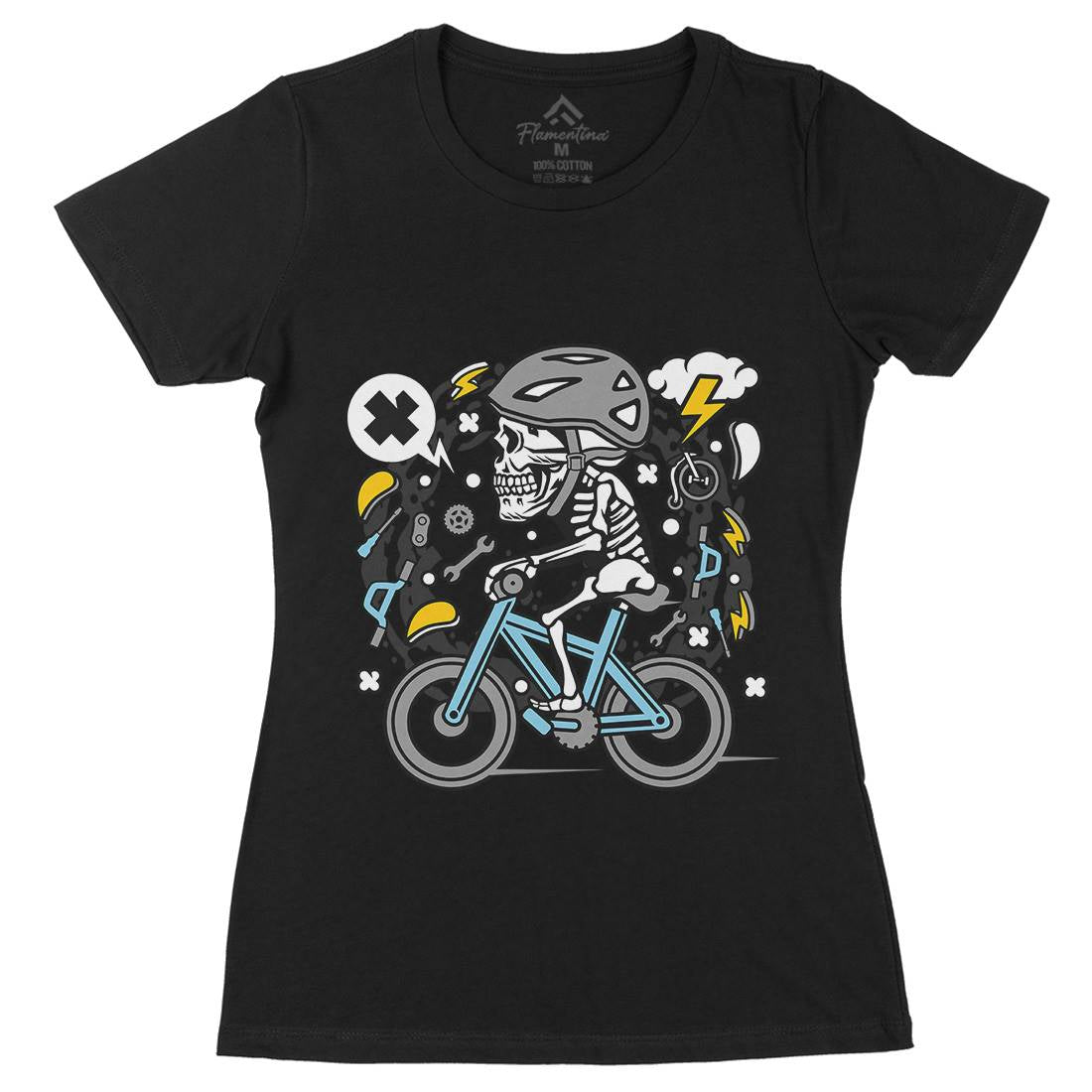 Skull Biker Womens Organic Crew Neck T-Shirt Bikes C655