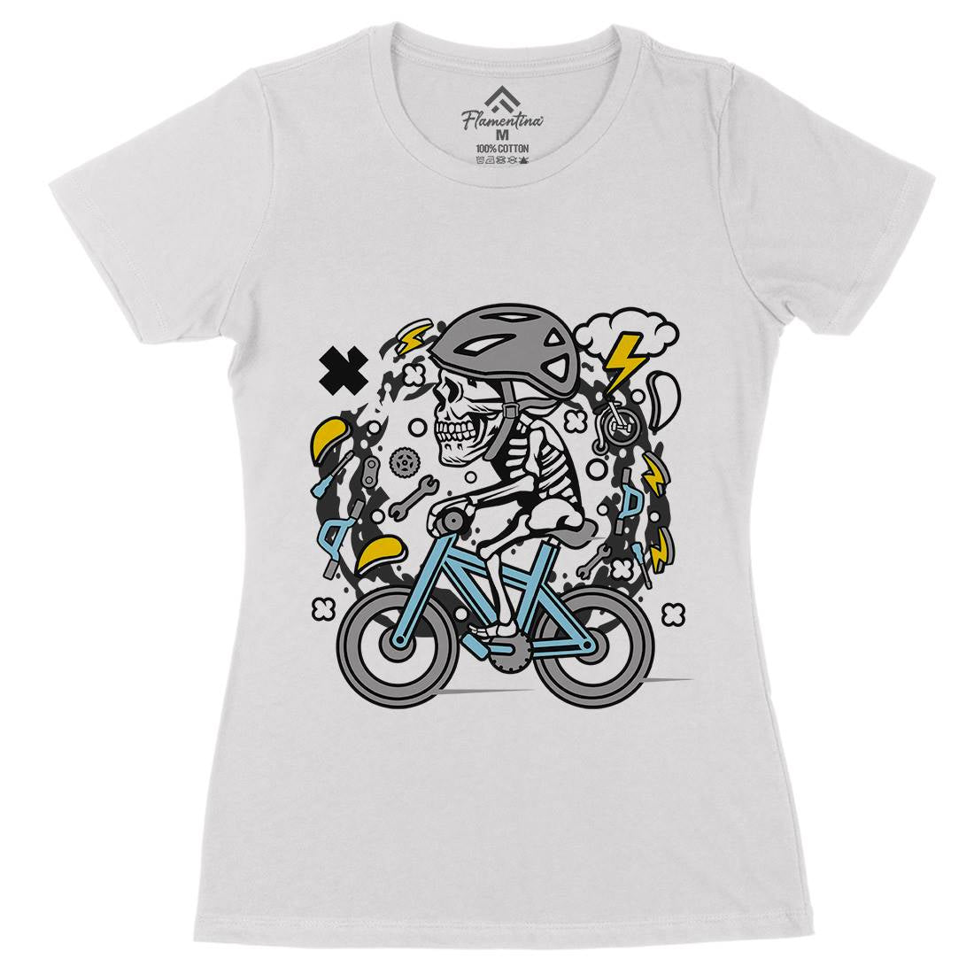 Skull Biker Womens Organic Crew Neck T-Shirt Bikes C655