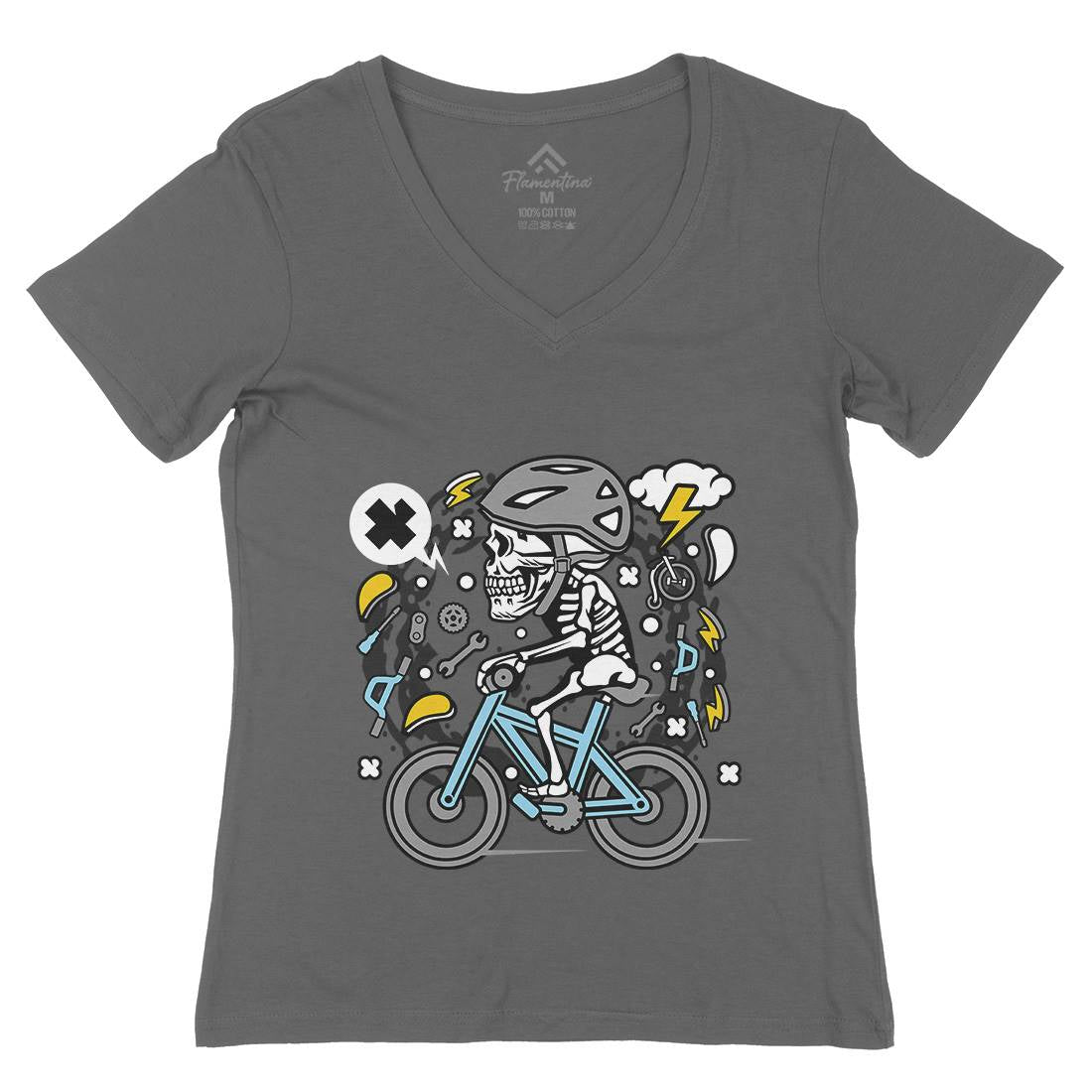 Skull Biker Womens Organic V-Neck T-Shirt Bikes C655