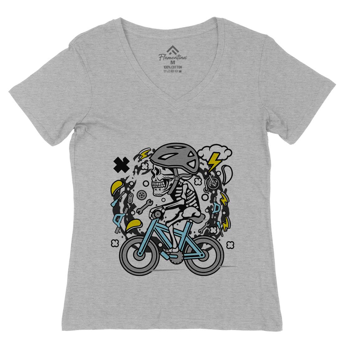Skull Biker Womens Organic V-Neck T-Shirt Bikes C655